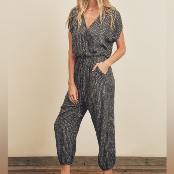 Dress Forum Pebble Print Surplice Jumpsuit Charcoal NWT